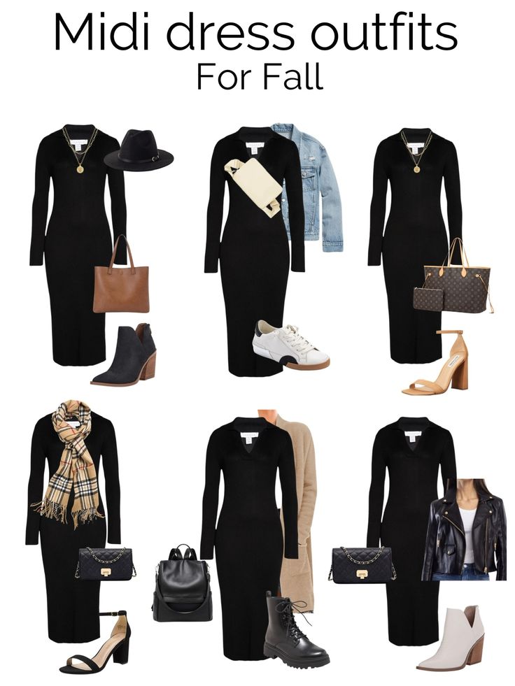 Style Black Dress For Work, Bodycon Knit Dress Outfit, Long Sleeve Black Midi Dress Outfit, Long Black Fitted Dress Outfit, Black Knit Dress Outfit Winter Boots, Black Rib Dress Outfits, Knitted Dress Outfit Autumn, Styling Bodycon Dress Winter, Long Ribbed Dress Outfit Winter