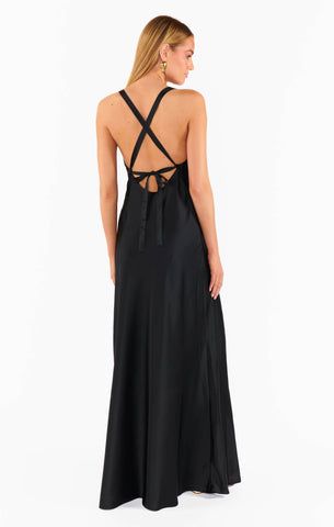 Raise a glass in the Anderson Maxi Dress! Sleek, black satin shapes this chic dress with an open back and criss cross ties. This flattering, floor length dress exudes glamour. Style with strappy heels and dainty gold jewelry for your next event. Strappy Back Lace-up Maxi Dress For Night Out, Sleek Tie-back Maxi Dress For Night Out, Evening Maxi Dress With Tie And Cross Back, Floor-length Maxi Dress With Crisscross Straps For Evening, Elegant Black Maxi Dress With Strappy Back, Sleek Evening Maxi Dress With Tie Back, Elegant Evening Dress With Lace-up Back, Chic Cross Back Maxi Dress For Night Out, Cross Back Tie Maxi Dress For Night Out