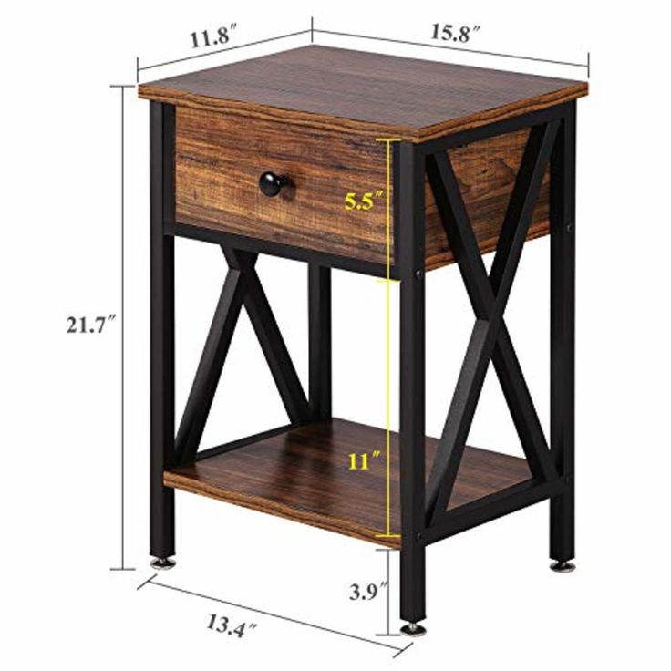 the side table is shown with measurements