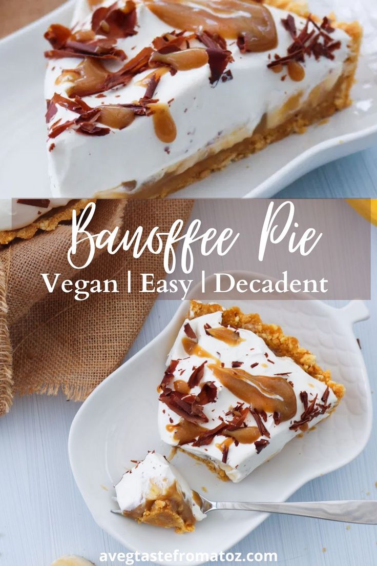 a slice of vegan easy dessert pie on a white plate