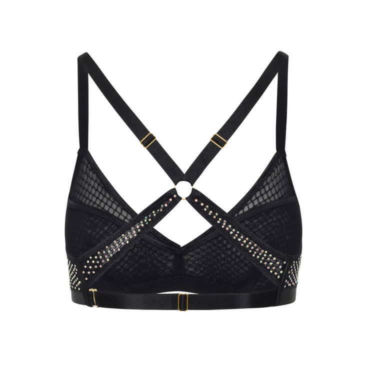 Inspired by the enigmatic black diamonds, this bralette is a celebration of strength, exotic beauty, and unabashed luxury. Wrap yourself in the sultry embrace of the Black Diamond bralette. The latest from Empress Mimi features a seamless symphony of support, comfort and luxury—soft and supple double mesh fabric, adjustable racerback detail, and adorned with the sparkling brilliance of a thousand diamonds. The diamond studs, strategically placed, capture and reflect light, creating a mesmerizing Diamond Bralette, Luxury Wrap, Wrestling Clothes, Black Diamond Studs, Good Girl Gone Bad, Black Diamonds, Beautiful Lingerie, Lingerie Collection, Independent Designers Fashion