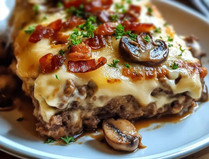 a close up of a plate of food with mushrooms