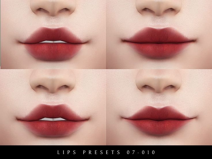 four pictures of lips with different shapes and colors, all showing the same amount of lipstick