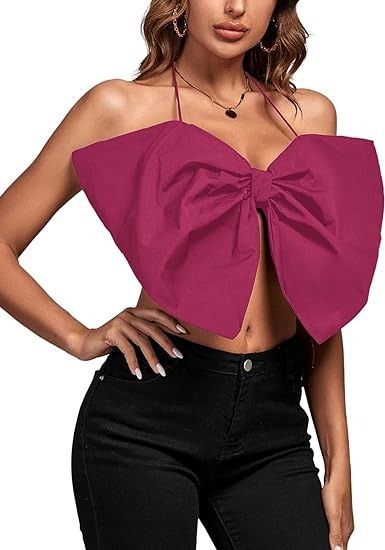 LYANER Women's Sexy Tie Neck Bow Tube Crop Top Sleeveless Strapless Party Fluffy Tank Top Red Medium at Amazon Women’s Clothing store Crop Top Sleeveless, Neck Bow, Top Sleeveless, Cami Tanks, Tie Neck, Amazon Women, Clothing Store, Neck Tie, Crop Top