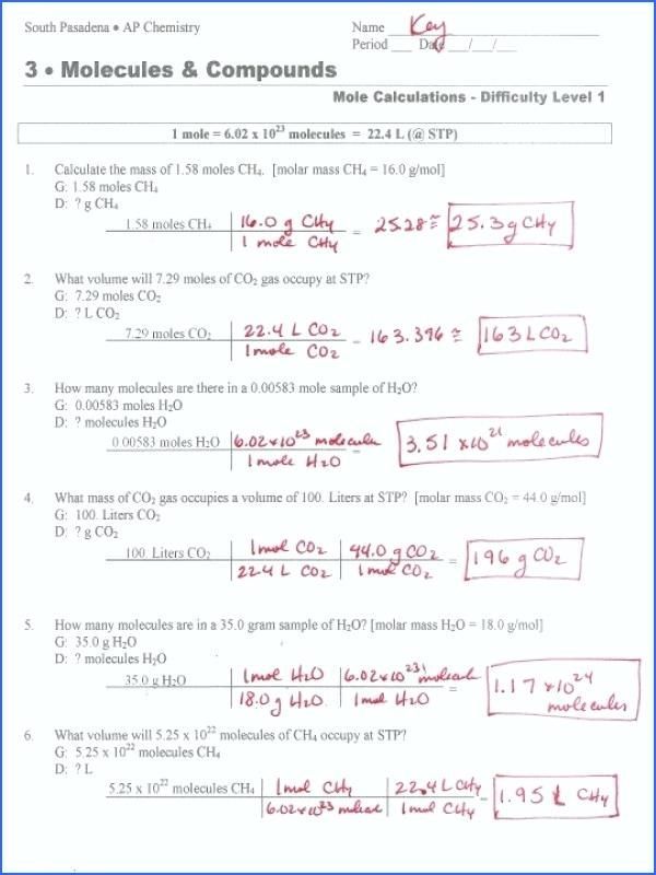 worksheet for the 3 - moleucles and compound calculations