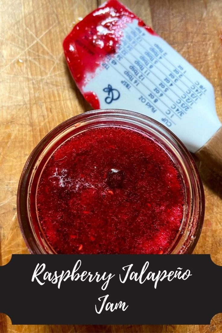 raspberry jalapeno jam in a glass jar