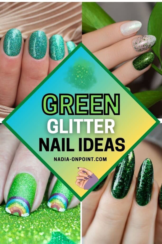 Green Glitter Nails: Sparkle and Shine in Every Shade Green Glitter Nails Short, Green Glitter Nail Designs, Glitter Nails Inspiration, Green Glitter Nails, Glitter Nail Designs, Red Nails Glitter, Winter Sparkle, Nails Sparkle, Green Polish