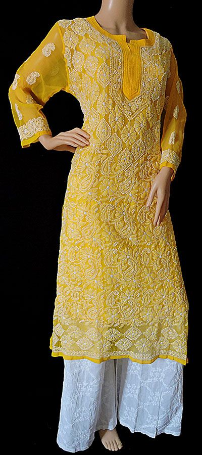 Chikankari Yellow Kurta, Yellow Lucknowi Kurta, Lukhnawi Suits, Yellow Chikankari Kurta, Lace Shirt Outfit, Chicken Suit, Lakhnavi Dress, Lucknowi Kurta, Yellow Kurti