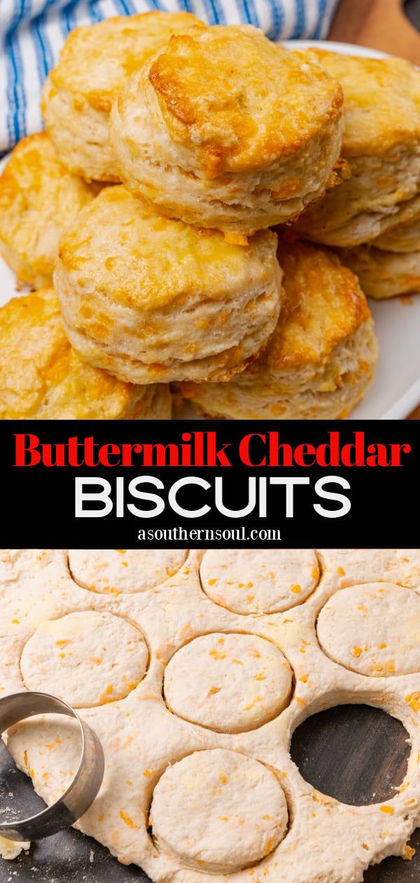 buttermilk cheddar biscuits on a plate with the words buttermilk cheddar biscuits