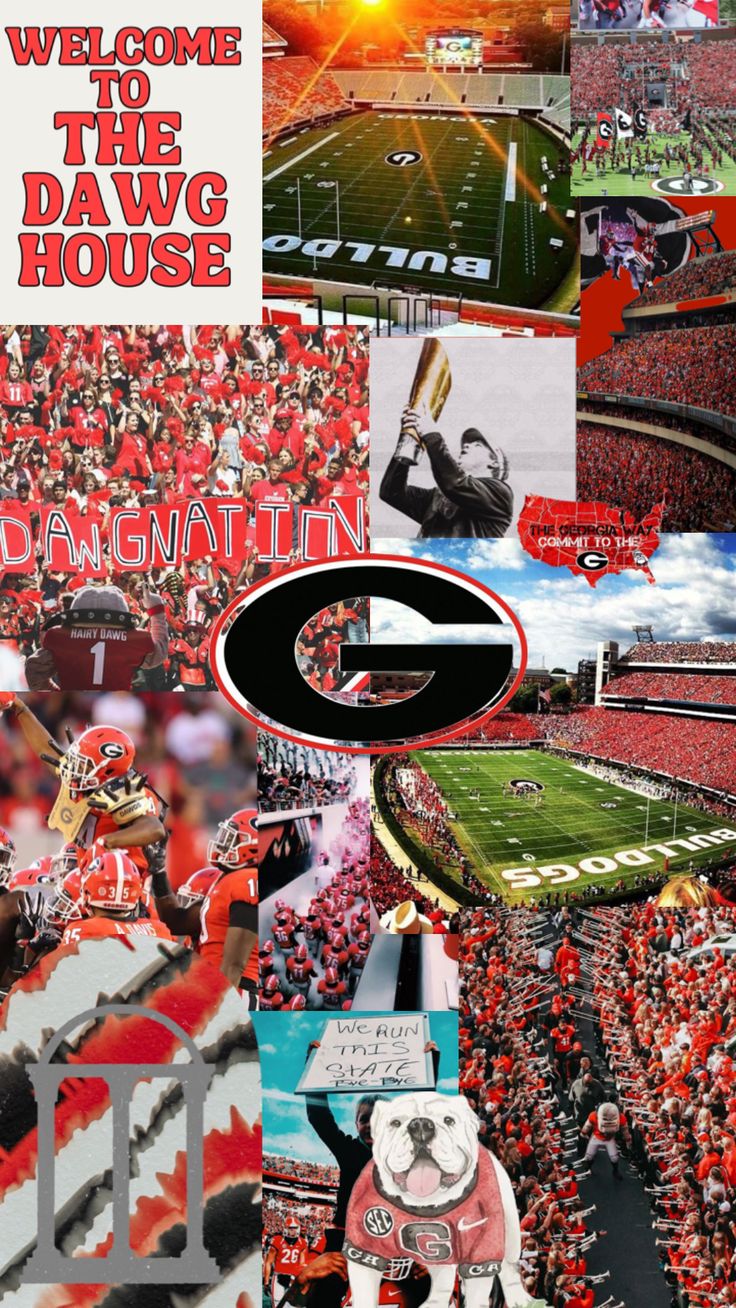 a collage of photos from the university of georgia football team's home opener