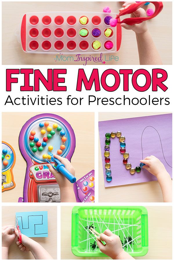 the cover of fine motor activities for preschoolers with pictures of different toys and materials