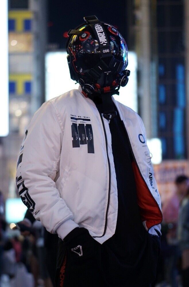 Machine56 B/TYPE56 WHITE BOMBER Cyberpunk Full Zip Men’s M Jacket (SOLD OUT) | eBay White Jacket Outfit, Cargo Jacket Mens, Concept Clothing, Cyberpunk Fashion, Cyberpunk Style, Futuristic Fashion, Dark Wear, White Jacket, Character Outfits