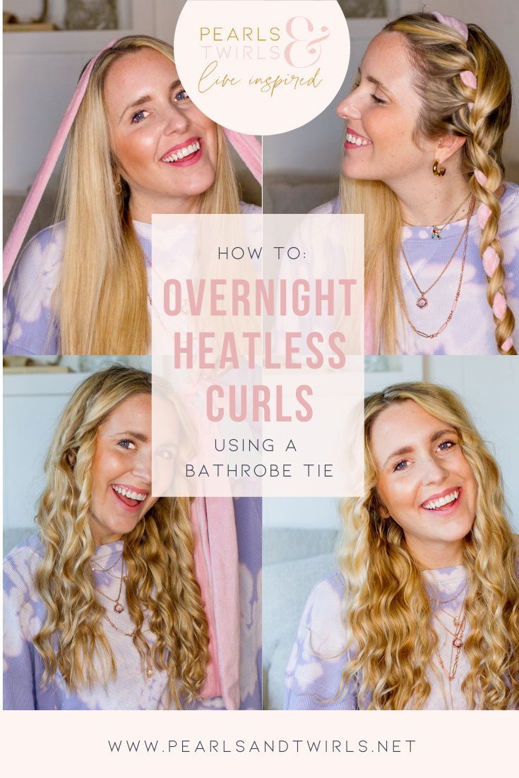 How to create heatless curls with a bathrobe tie. How to do overnight curls. Heatless over night curls how to. Bathrobe Tie Hair Curls, Curl Hair With Bathrobe Tie, How To Do Bathrobe Curls, Bathrobe Hair Curls, Heartless Curls Diy, Heatless Curls Overnight With Robe, Heartless Curls Robe Tie, Braid Hair For Waves Overnight, Towel Hair Curls