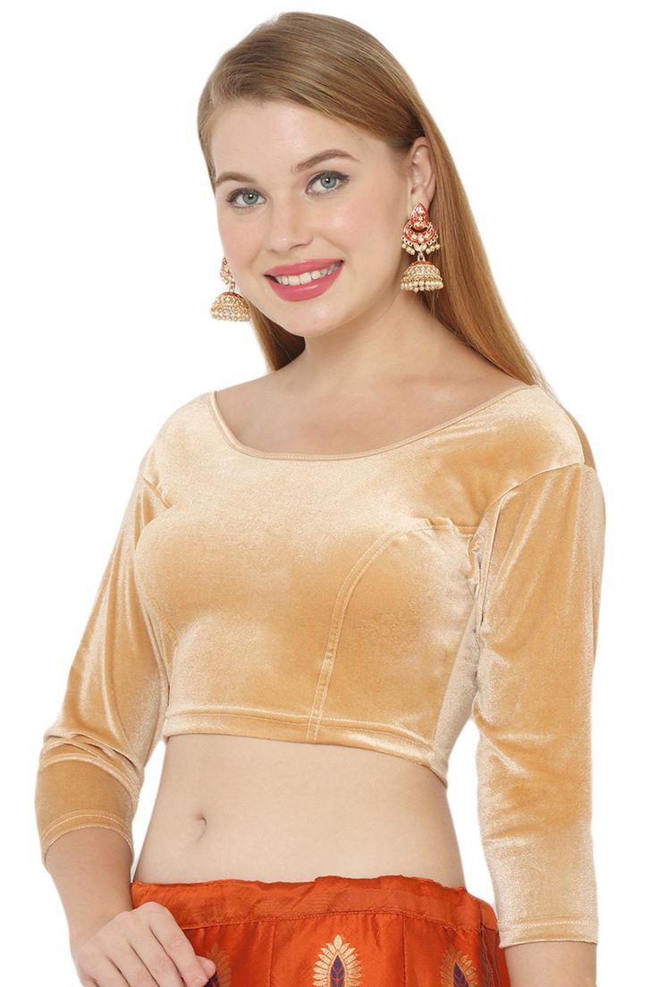 Product Features:   Color: Gold Fabric: Velvet Pattern: Solid Sleeve: 3/4th Sleeves Neck Type: Round Neck Package Content: 1 Blouse Product Weight: 500 Gram Fabric Care: First wash dry clean only Disclaimer: There will be slight difference in Digital to actual Image Velvet Blouse Design, Velvet Pattern, Velvet Blouse, Beige Blouse, West New York, Velvet Blouses, Blouse For Women, Gold Fabric, Blouse Online