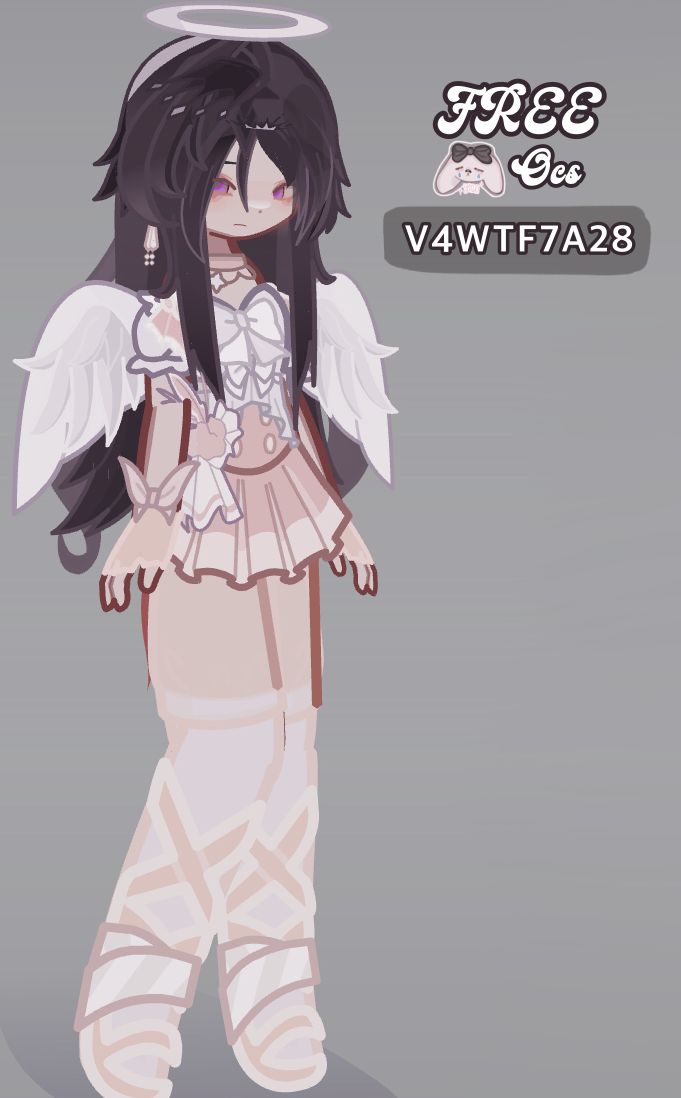 an anime character with black hair and angel wings on her head, standing in front of a