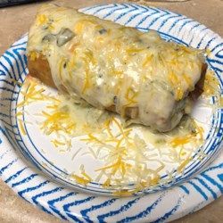 an enchilada on a paper plate with shredded cheese