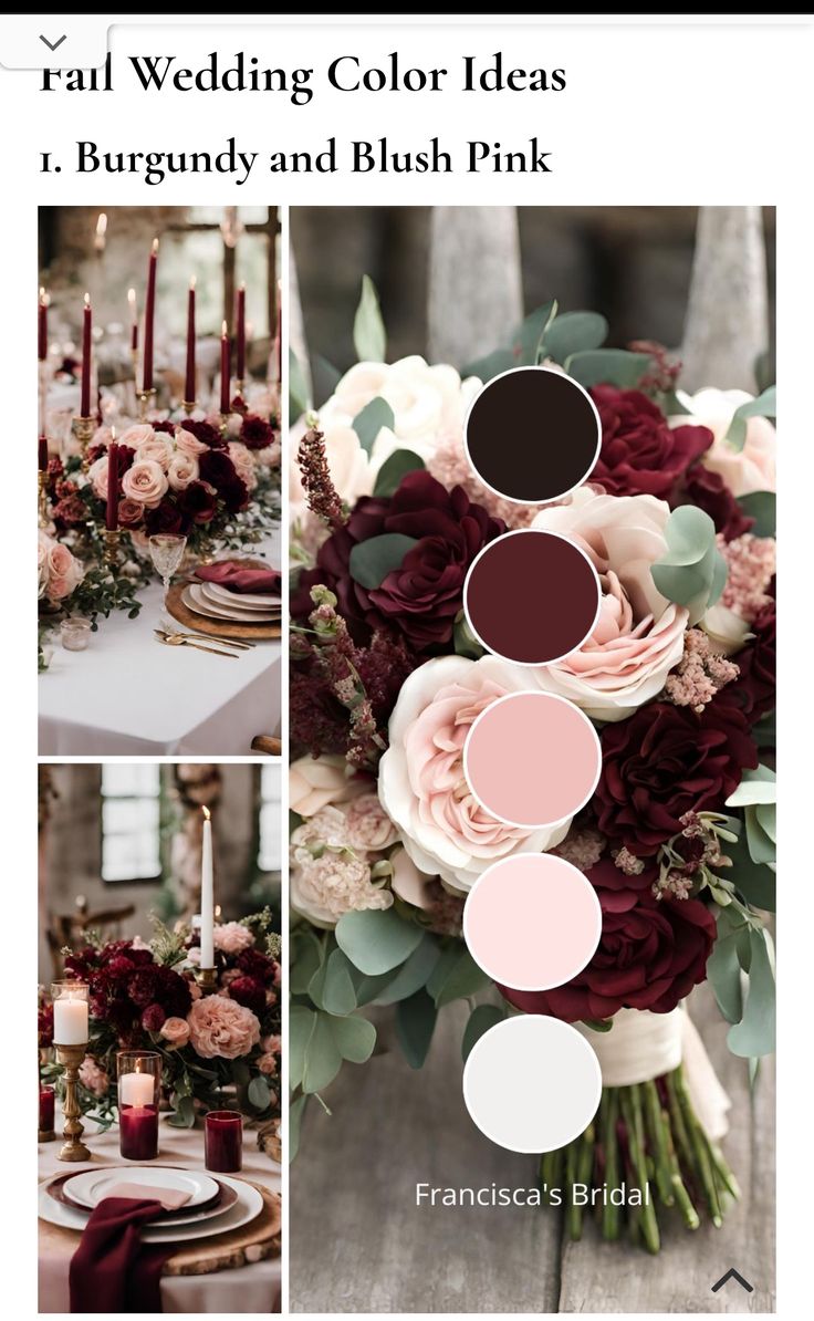 the wedding color palette is burgundy and blush pink