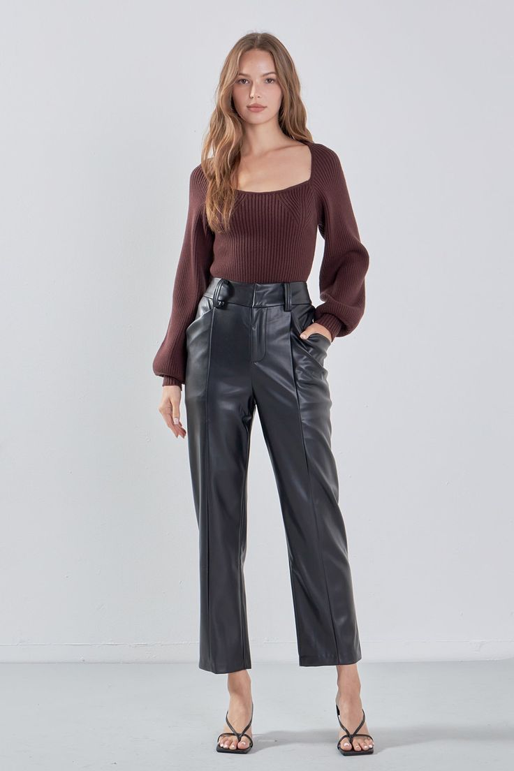 ENDLESS ROSE - Faux Leather Wide Pocket Pants - PANTS available at Objectrare Short Summer Skirts, Knit Bottom, Knitted Top, Tweed Dress, Blazer And Shorts, Heat Styling Products, Summer Skirts, Romper With Skirt, Feminine Look