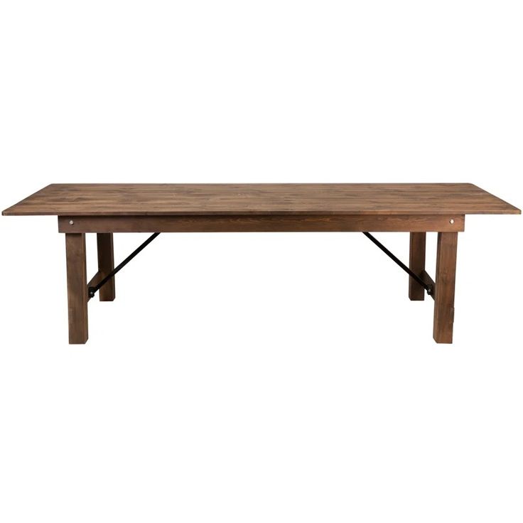 a wooden table with metal legs on a white background and no one in the photo