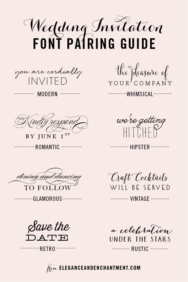 wedding font pairing guide for the bride and groom to use on their wedding day or reception