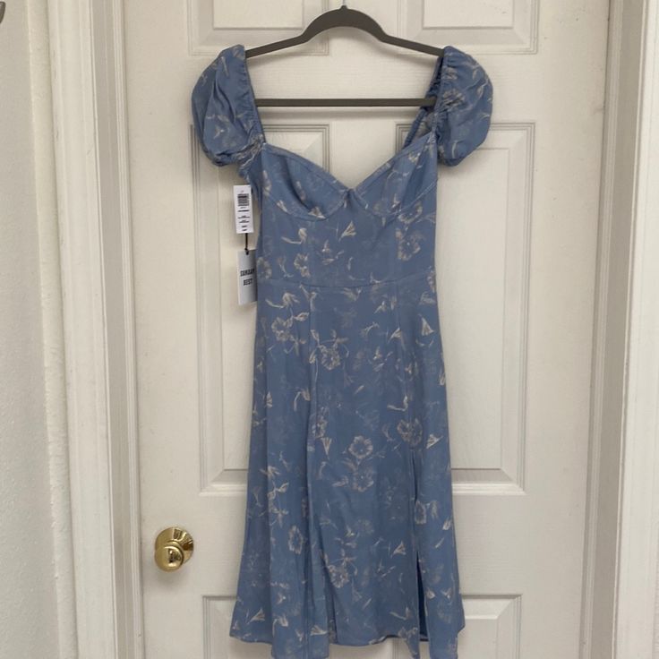 Blue With Cream Flowers, Bnwt Blue Midi Dress With Fitted Bodice For Garden Party, Blue Midi Dress With Fitted Bodice And Short Sleeves, Taro Dress, Brown Knit Dress, Hamptons Dress, Belted Long Dress, Plunging Neck Dress, Aritzia Dress, Deep V Dress