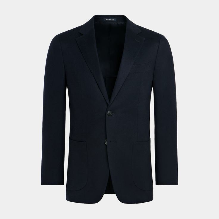 This tailored navy blazer boasts a barchetta pocket and classic notch lapel, and features a natural unpadded shoulder. Cashmere Fabric, Unique Fits, Slim Fit Blazers, Wool Flannel, Navy Blazer, The Navy, Fitted Blazer, Style Expert, Fine Fabric