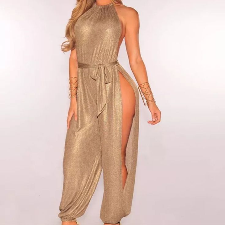 Size Small New And Never Worn Open Sides Harem Jumpsuits, Evening Jumpsuit, Loose Jumpsuit, Evening Dresses With Sleeves, Printed Bodycon Dress, Long Jumpsuits, Gold Lace, Jumpsuit Fashion, Sleeveless Jumpsuits