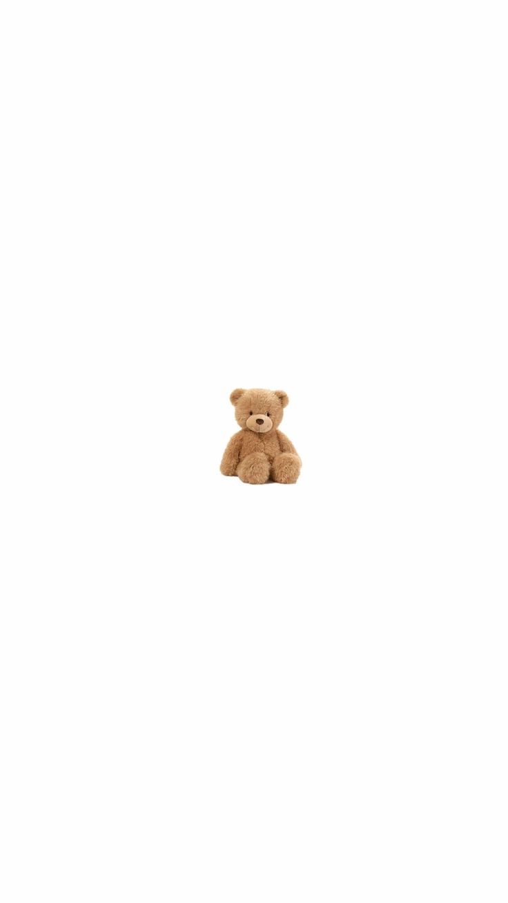 a brown teddy bear sitting on top of a white wall