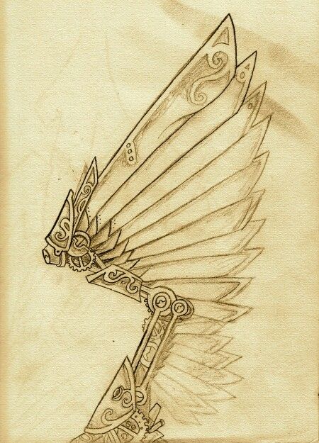 Mechanical wings Steampunk Wings Tattoo, Steampunk Drawing, Steampunk Mode, Steampunk Wings, Wings Sketch, Art Steampunk, Wings Drawing, Metal Wings, Arte Robot