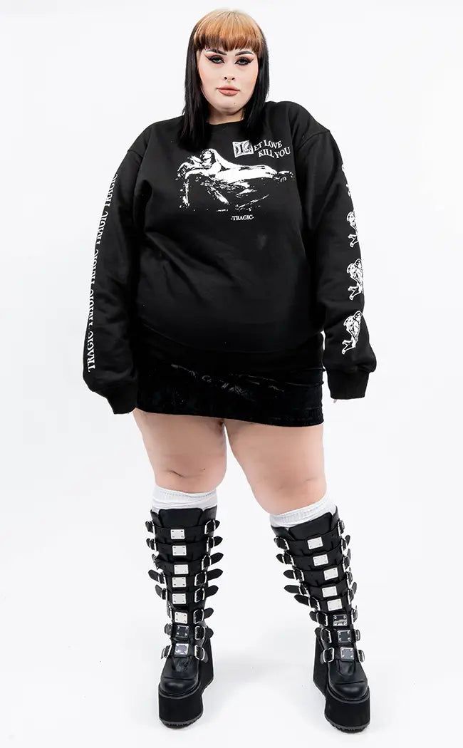 Let Love Kill You Sweatshirt | Plus Size-Tragic Beautiful-Tragic Beautiful Punk Fashion Plus Size, Goth Plus Size Outfits, Plus Size Punk Fashion, Fat Goth, Rock Style Women, Goth Plus Size, Plus Size Gothic, Plus Size Goth, Goth Outfit Ideas