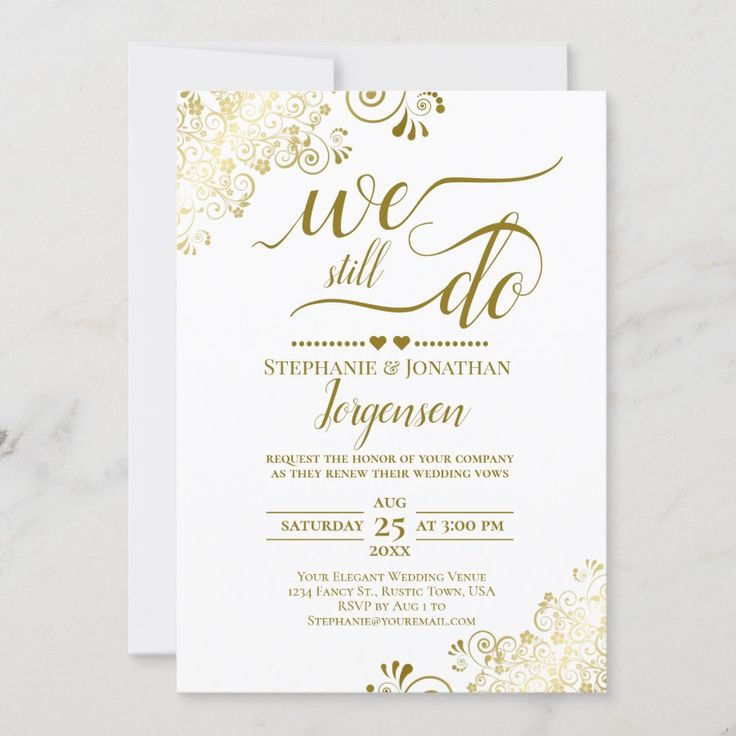 We Still Do Elegant Gold & White Vow Renewal Invitation  Zazzle Vow Renewal Invitations, Wedding Vow Renewal, Renewal Wedding, Mint Green Background, Wedding Renewal Vows, Elegant Wedding Venues, Floral Filigree, Script Calligraphy, Wedding Vows Renewal