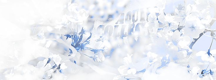 an abstract image of blue and white flowers on a light gray background with blurry edges