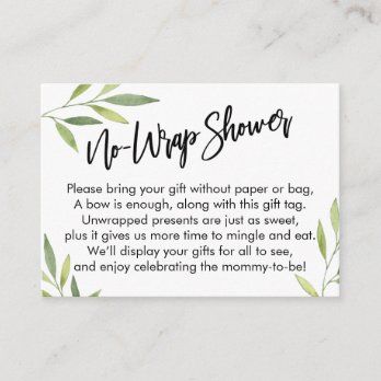 a white business card with green leaves and the words disposay shower on it