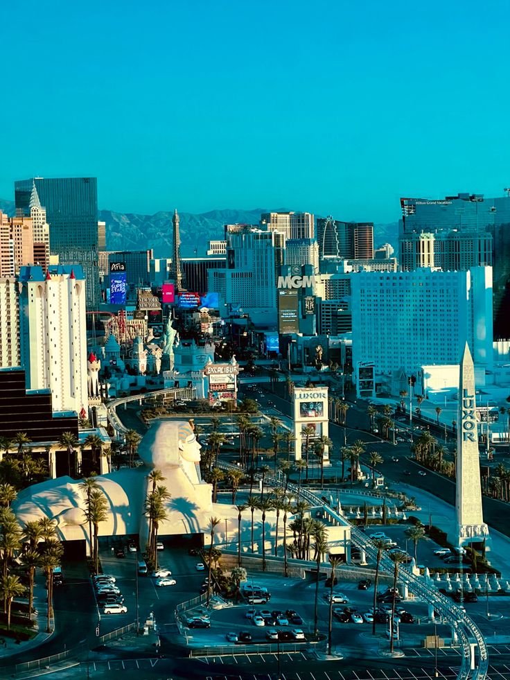 an aerial view of the las vegas strip with skyscrapers and buildings in the background