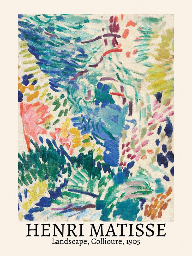 an abstract painting with the words henri matisse landscape collage, 1965