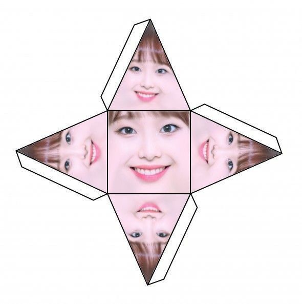 four different images of the same woman's face in an origami star