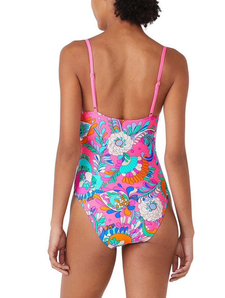 One, done and ready for the sun! The Kate Spade One Piece swimsuit in a playful print with a whimsical blend of florals and paisley is the perfect piece to wear from the pool to the pool party.  One Piece Swimsuit Cinch Front Underwire Adjustable Straps for Comfort Swimsuit Fabric: 85% Nylon / 15% Spandex Swimsuit Lining: 92% Polyester / 8% Spandex Hand Wash Cold, Line Dry Pink Tropical Swimwear With Vibrant Print, Tropical Pink Swimwear With Vibrant Print, Fitted Printed Swimwear For Summer Parties, Spring Pink Swimwear With Vibrant Print, Spring Beachwear Tankini For Summer Parties, Pink Swimwear With Vibrant Print For Poolside, Pink Vibrant Print Swimwear For Poolside, Pink Vibrant Print Swimwear For Pool, Printed Swimwear For Summer Parties And Vacation