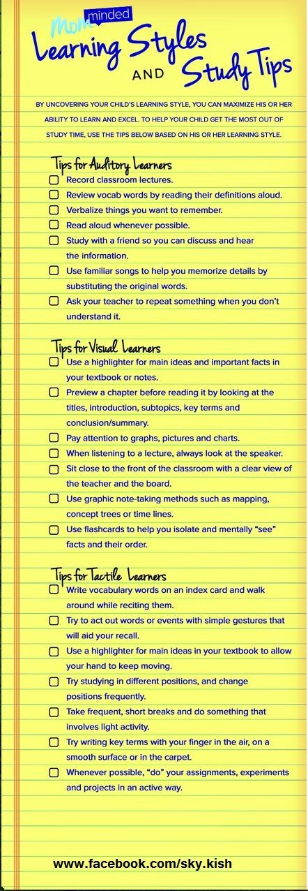 a yellow paper with writing on it and the words learning skills and study tips written in blue