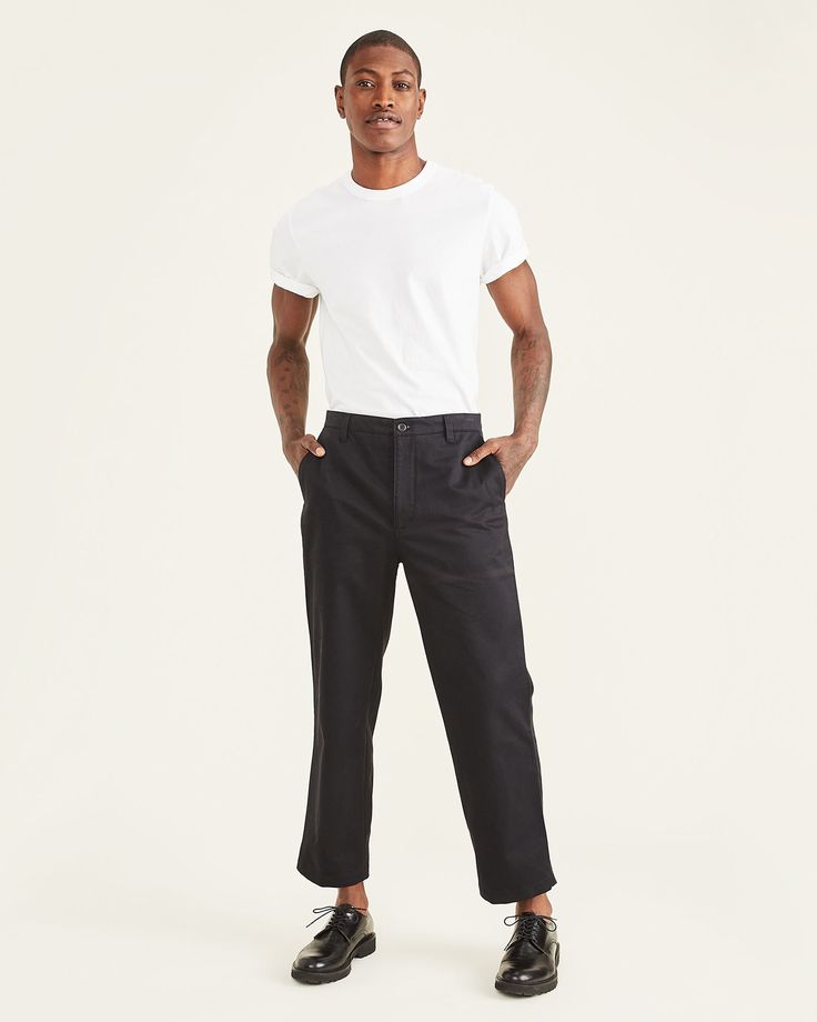 Cropped Khakis, Straight Fit – Dockers® Garment Manufacturing, Men's Fashion, Khaki Pants, Normcore, Relaxed Fit, Pants, T Shirt, How To Wear, Chemise