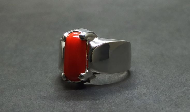 Natural 4.2 Carat Australian Deep Red Coral Women Ring Sterling Silver 925 Handmade Marjan Ring Product: Ring Gemstone: Coral Color: Red Handmade Ring All of our Handmade Rings are pure 925 Sterling Silver with Natural Gemstones. Modern Red Cabochon Ring, Modern Red Ring For Formal Occasions, Modern Red Cabochon Jewelry, Modern Red Rings For Formal Occasions, Modern Red Ring Jewelry, Modern Red Gemstone Ring, Modern Red Open Ring, Modern Red Ruby Ring In Sterling Silver, Unique Red Ring With Polished Finish