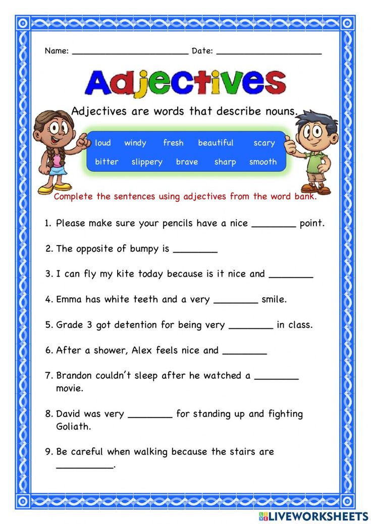 the worksheet for reading and writing about adjective words with pictures on it