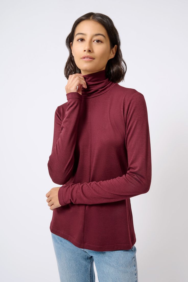 For all you non-wool lovers, we found the finest of Italian brushed jerseys to create this new essential for your Fall wardrobe. With a center front and center back seam, this style has a long turtleneck and long sleeve for extra gathering, the perfect Length for easy layering, and soft hand finish to make it your favorite.ESTIMATED DELIVERY 8/15/22 Center front and center back seams, long turtleneck with clean finish, longer sleeve length. - 83% Polyester, 14% Viscose, 3% Elastin - Fabric woven Winter Fine Knit Mock Neck Top, Winter Fine Knit High Neck Mock Neck Top, Classic Long Sleeve Fall Turtleneck, Classic Long Sleeve Turtleneck For Fall, Solid Color Turtleneck Long Sleeve Top For Work, Solid Turtleneck Long Sleeve Top For Work, Solid Fine Knit Turtleneck For Fall, Fall Mock Neck Long Sleeve Top In Fine Knit, Fall Mock Neck Long Sleeve Fine Knit Top