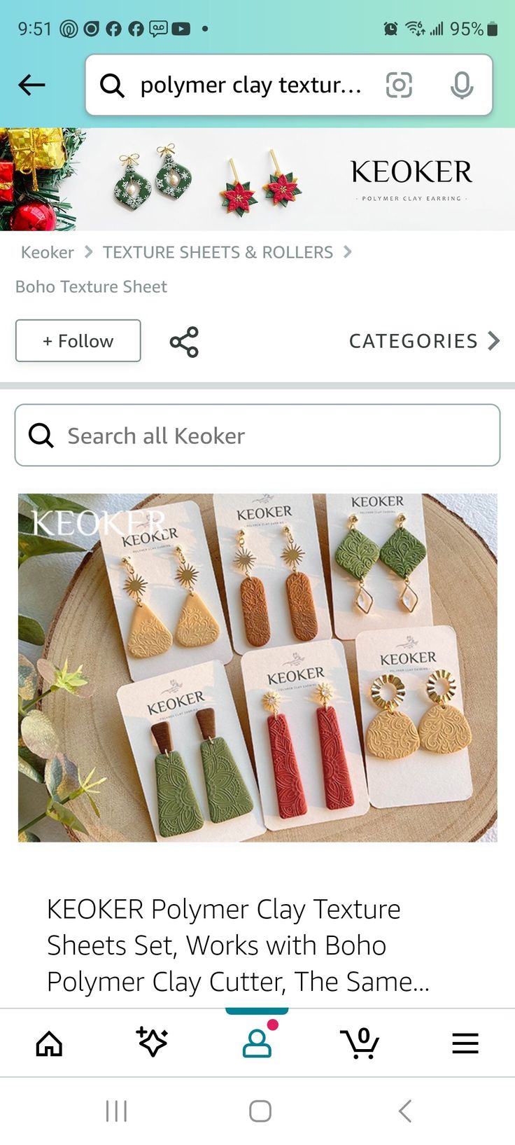 the screen shot shows several different items on display, including earrings and necklaces with text that reads koker polymer clay