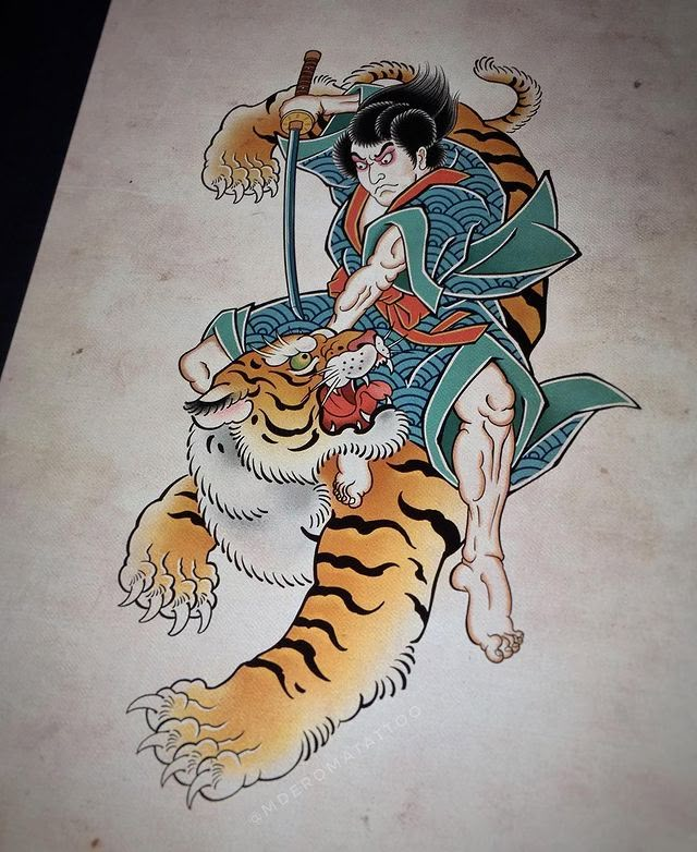 Japanese Tiger Tattoo, Tattoo Japanese Style, Samurai Tattoo Design, Japanese Tiger, Traditional Tattoo Designs, Tiger Tattoo Design, Japanese Dragon Tattoos, Japan Tattoo Design, Traditional Tattoo Sleeve