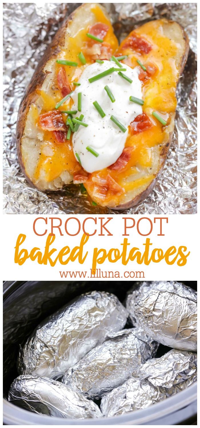 crock pot baked potatoes with sour cream on top