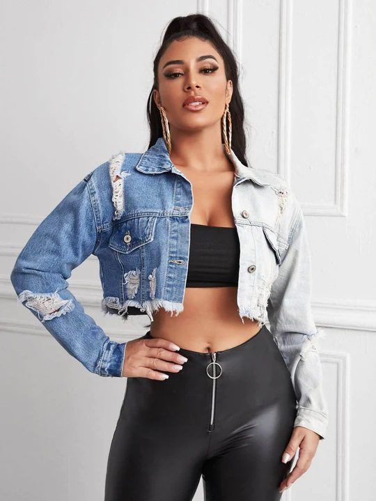 F00147069-204 Short Denim Jacket, Retro Jacket, Denim Patterns, Short Denim, Cropped Denim Jacket, Denim Jacket Women, Womens Clothing Stores, Online Fashion Stores, Cropped Denim