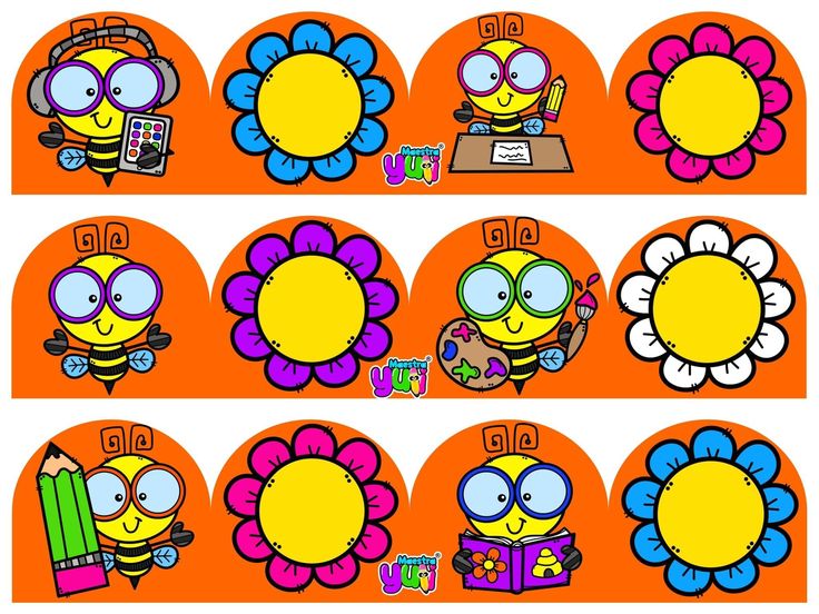 cartoon characters with flowers on orange background