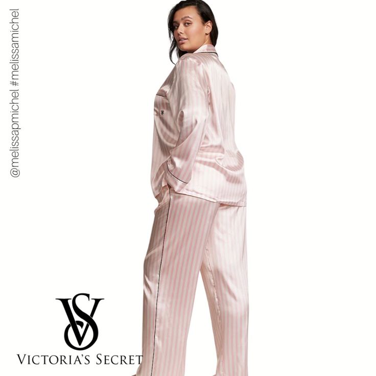 New! Victoria's Secret Satin Long Pajama Set Color: Pink Iconic Stripe Size: Medium Inseam: Regular 31" Now Entering Sleep Mode. Wind Down In This Satin Pant And Matching Long-Sleeve Top With A Chest Pocket, Notch Collar, And Decorative Piping. Includes Top And Bottom Easy Fit Long-Sleeve, Button-Front Top Hits Below Hips Chest Pocket With Embroidered Logo Pants With Drawstring Waist Machine Wash Composition: 100% Polyester Exclusive Of Decoration +Product Description As Shown At Victoriassecret.Com. #Melissamichel #Victoriassecret #Loungewear #Satinpajamas #Sexy #Comfy Satin Pant, Logo Pants, Pipe Decor, Top Hits, Satin Pants, Button Front Top, Satin Pajamas, Notch Collar, Chest Pocket