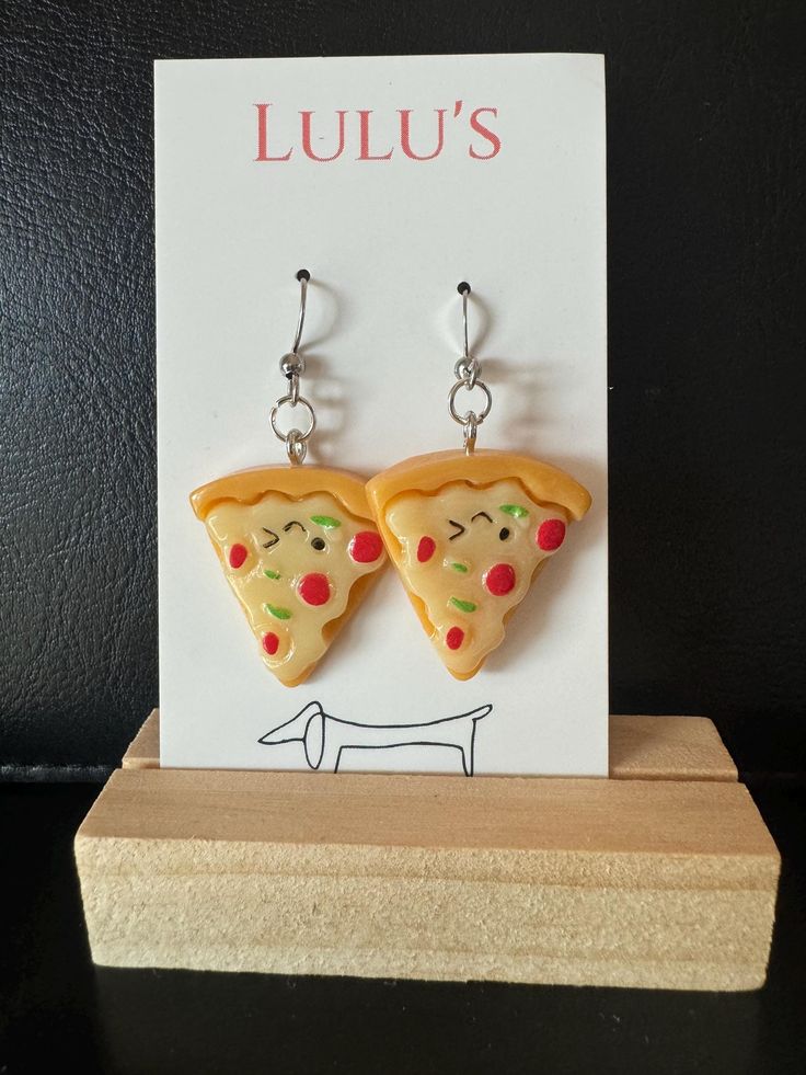 Pizza Dangle Earrings...for the young or the young at heart! Cute Drop Clip-on Earrings For Gift, Playful Hoop Earrings For Gifts, Playful Hoop Earrings For Gift, Playful Single Dangle Earring, Playful Jewelry Set With Drop Earrings, Playful Jewelry Set With Matching Drop Earrings, Fun Nickel-free Dangle Earrings, Cute Heart Dangle Earrings With Ear Wire, Cute Dangle Heart Earrings With Ear Wire