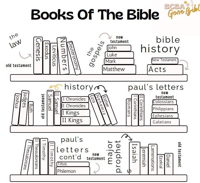 a book shelf filled with books and the words books of the bible